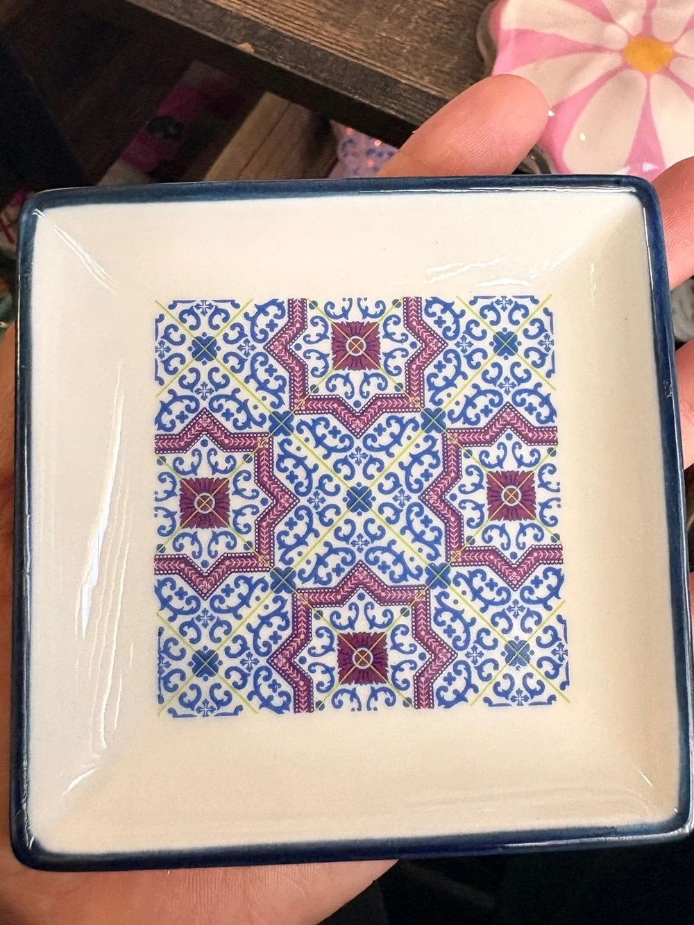 Artisanal Mosaic Tile Ceramic Trinket Dish Soap Tray Jewelry Display Square